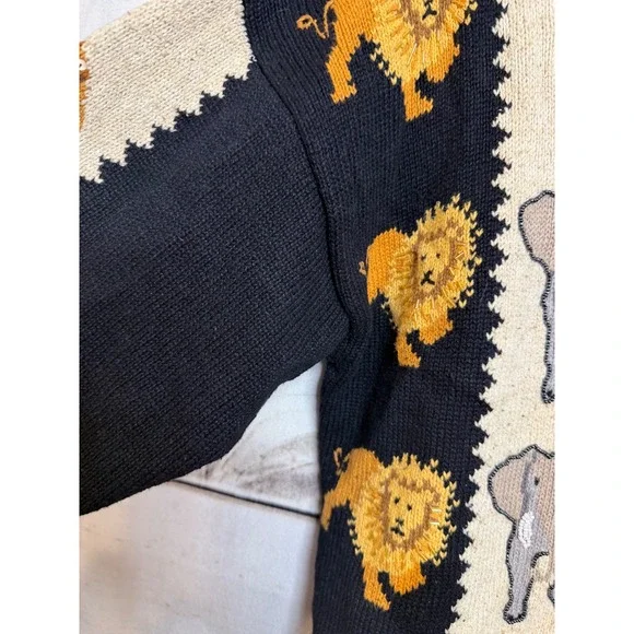 Jane's Closet Vintage Safari Animal Beaded Silk Blend Cardigan Sweater Large - Picture 4 of 8